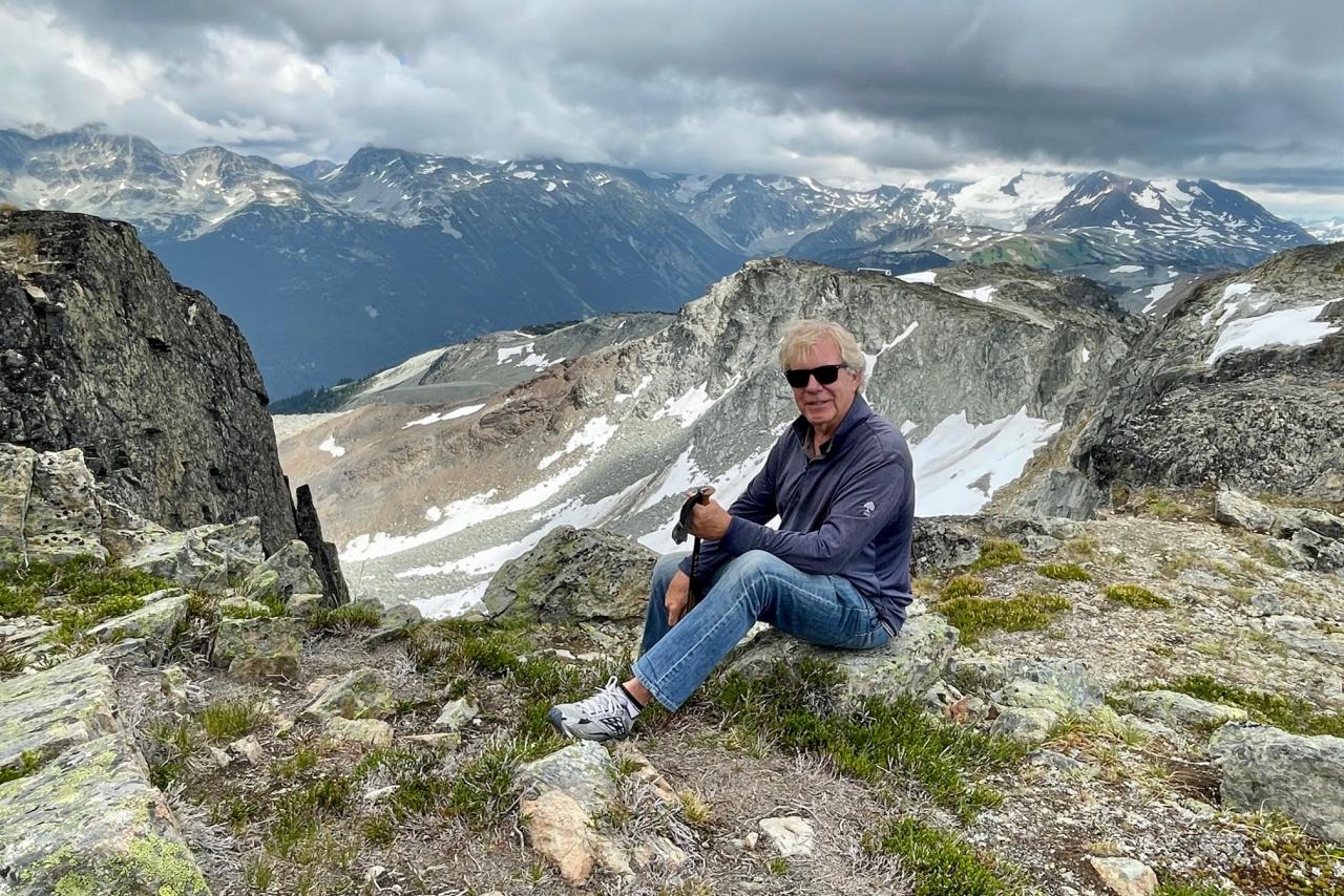 VGH trauma patient Wayne on the top of a mountain in Whistler, B.C.
