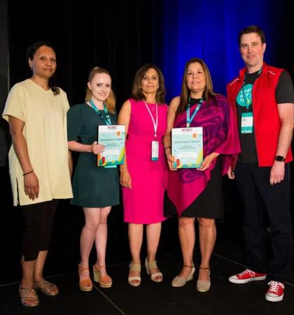 L-R: Leonie Streeter (Tsleil-Waututh Nation), Sierra Roberts (VCH), Dr. Anis Lakha (VCH), and Andrea Aleck (Tsleil-Waututh Nation) receiving the Quality Awards. 